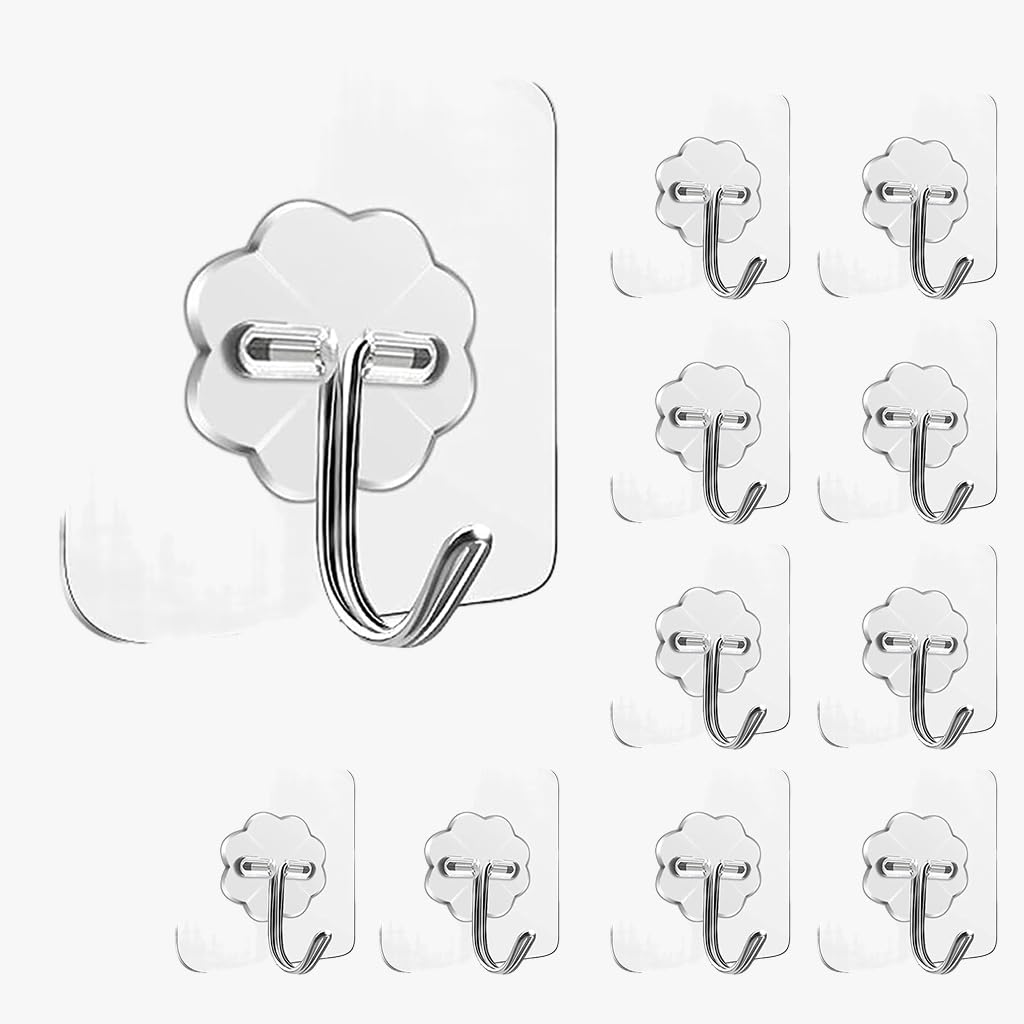 Heavy Duty Wall Hook for Hanging Without Drill | Self Adhesive Wall Hook for Heavy Items & Wall Clock Hanging. (Pack of 10)