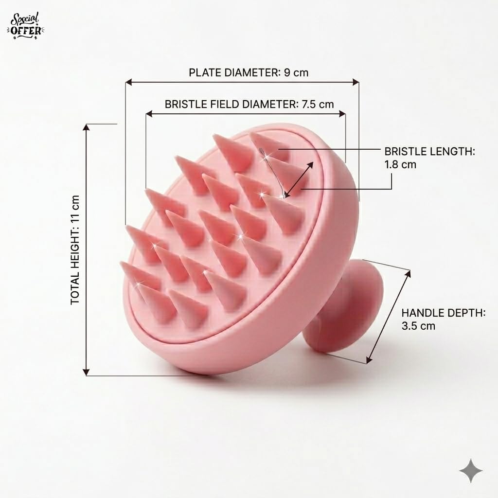 Silicone Scalp Massager Brush, Pink, Soft Bristles, Shampoo Scrubber for Hair Growth