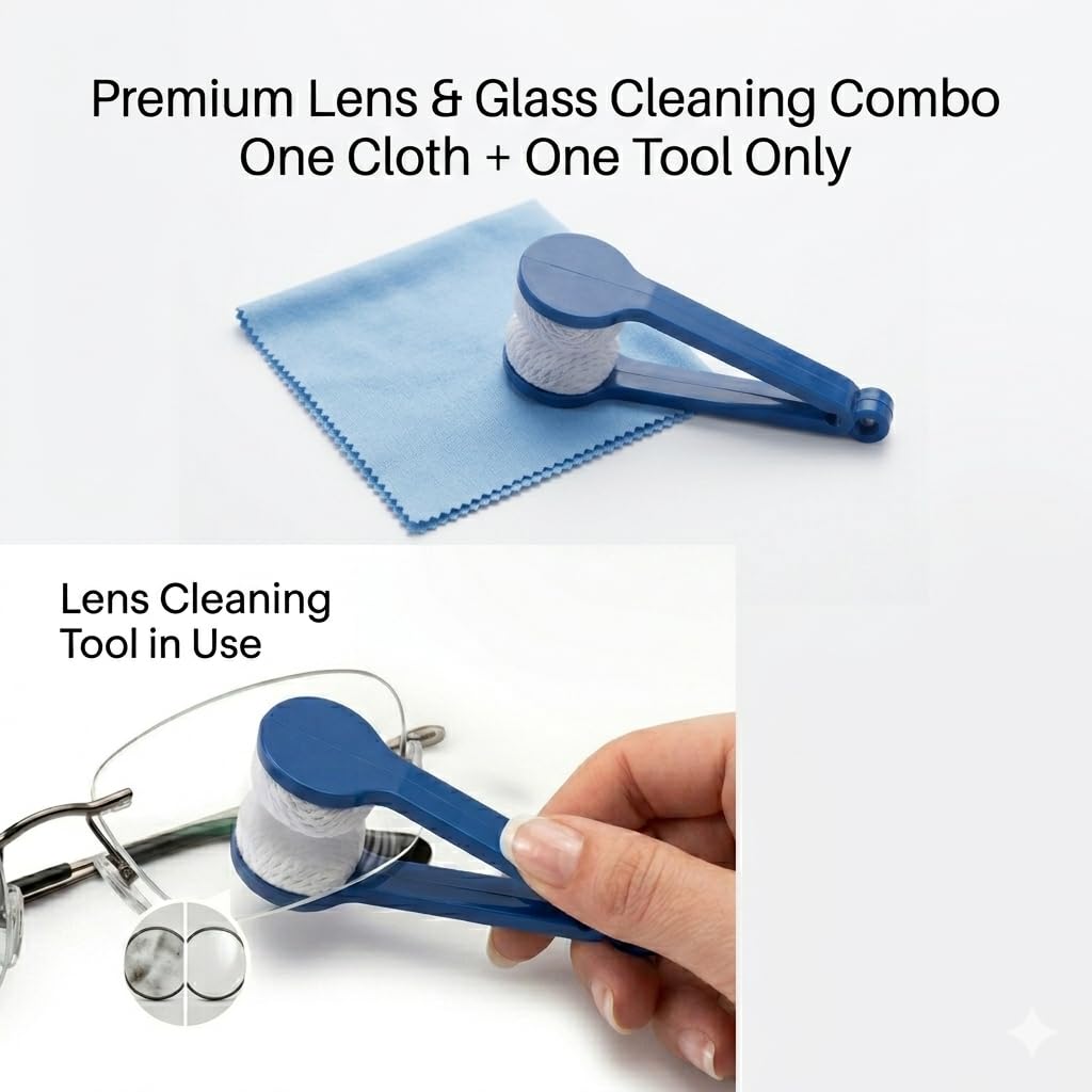 Microfiber Spectacle Lens Cleaner Clip Pack of 2 | Portable Eyeglass, Sunglass & Reading Glass Cleaning Tool | Scratch-Free Mini Brush for Clear Vision