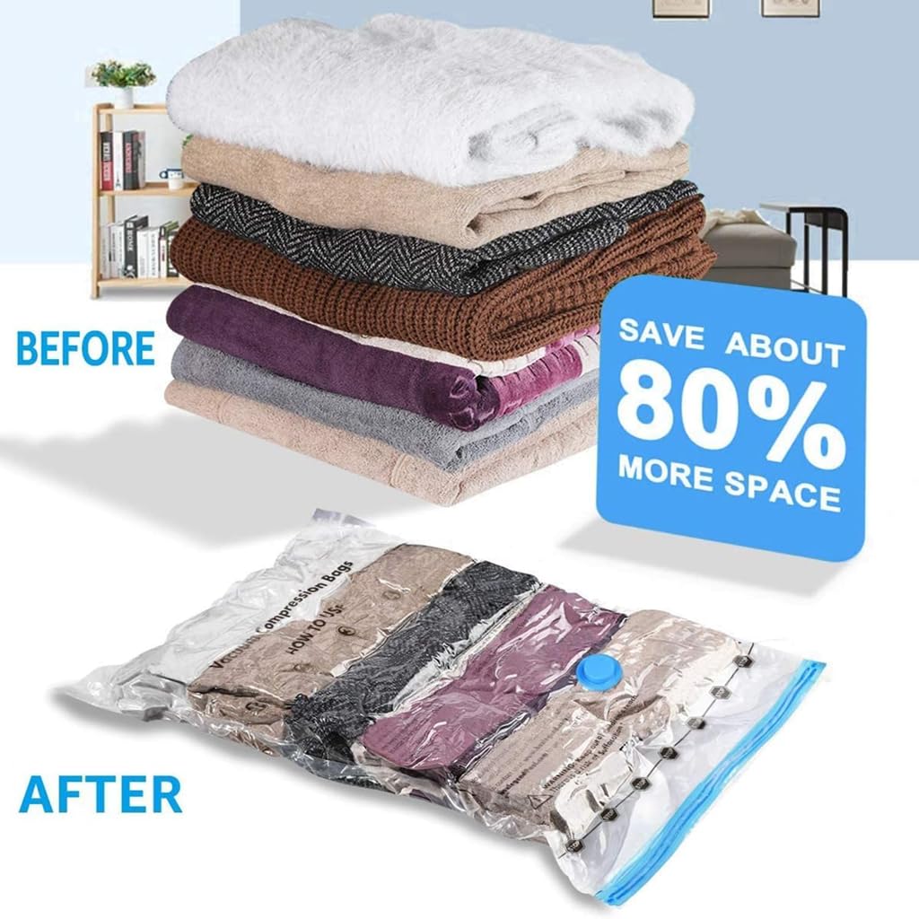 BV Lifestyle 100% Air-Lock Vacuum Storage Bags Set of 5 with Suction Pump | Jumbo Space Saving Compression Bags for Clothes & Blankets | 1 Medium, 2 Large, 2 Extra Large