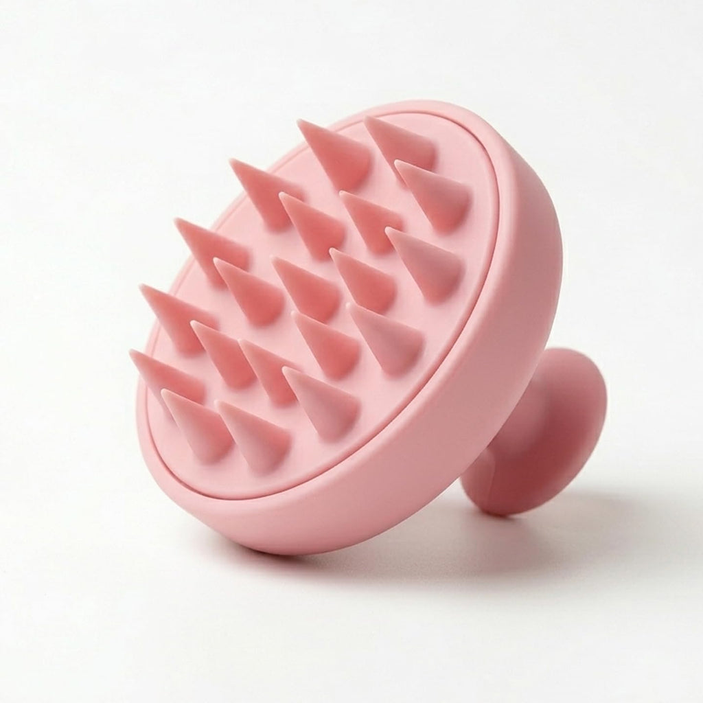 Silicone Scalp Massager Brush, Pink, Soft Bristles, Shampoo Scrubber for Hair Growth