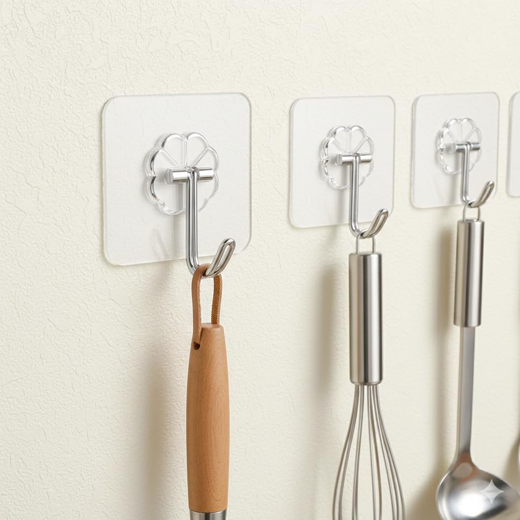 Heavy Duty Wall Hook for Hanging Without Drill | Self Adhesive Wall Hook for Heavy Items & Wall Clock Hanging. (Pack of 10)