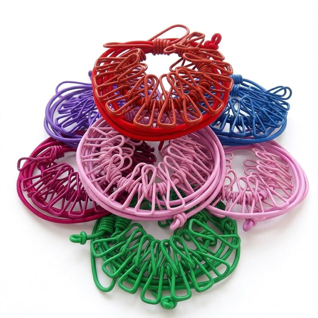 100% Strong Elastic Cloth Drying Rope with 12 Clips & Hooks | Portable No-Drill Balcony & Travel Clothesline