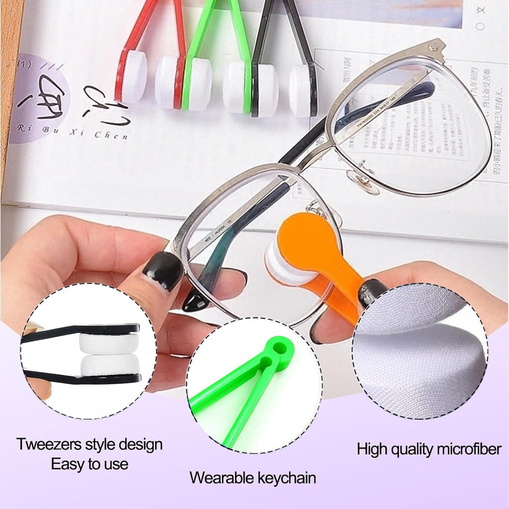 Microfiber Spectacle Lens Cleaner Clip Pack of 2 | Portable Eyeglass, Sunglass & Reading Glass Cleaning Tool | Scratch-Free Mini Brush for Clear Vision