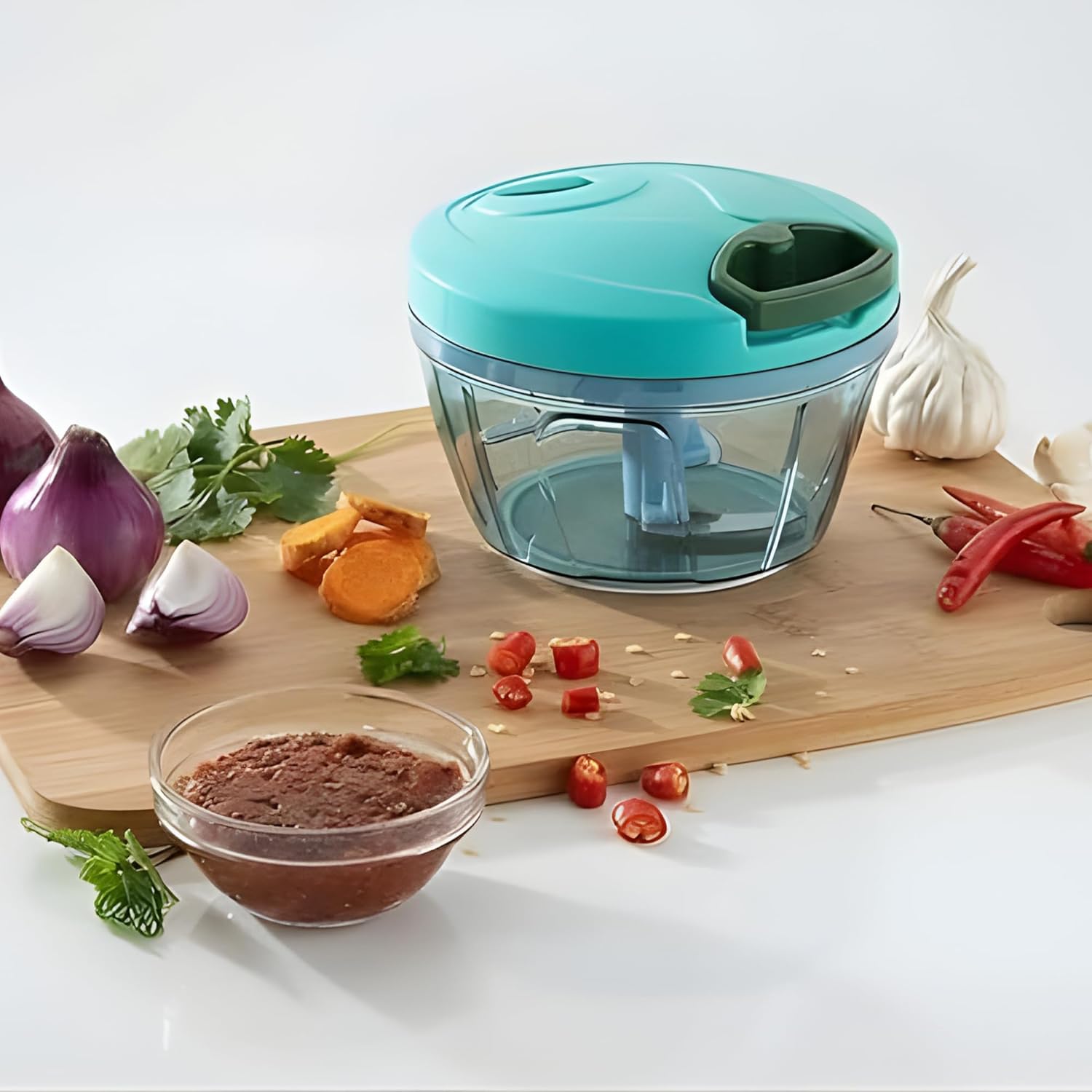 Manual Hand Pull Vegetable Chopper, Plastic, XL 1000ml, Purple, Pull String Cutter for Onions and Vegetables