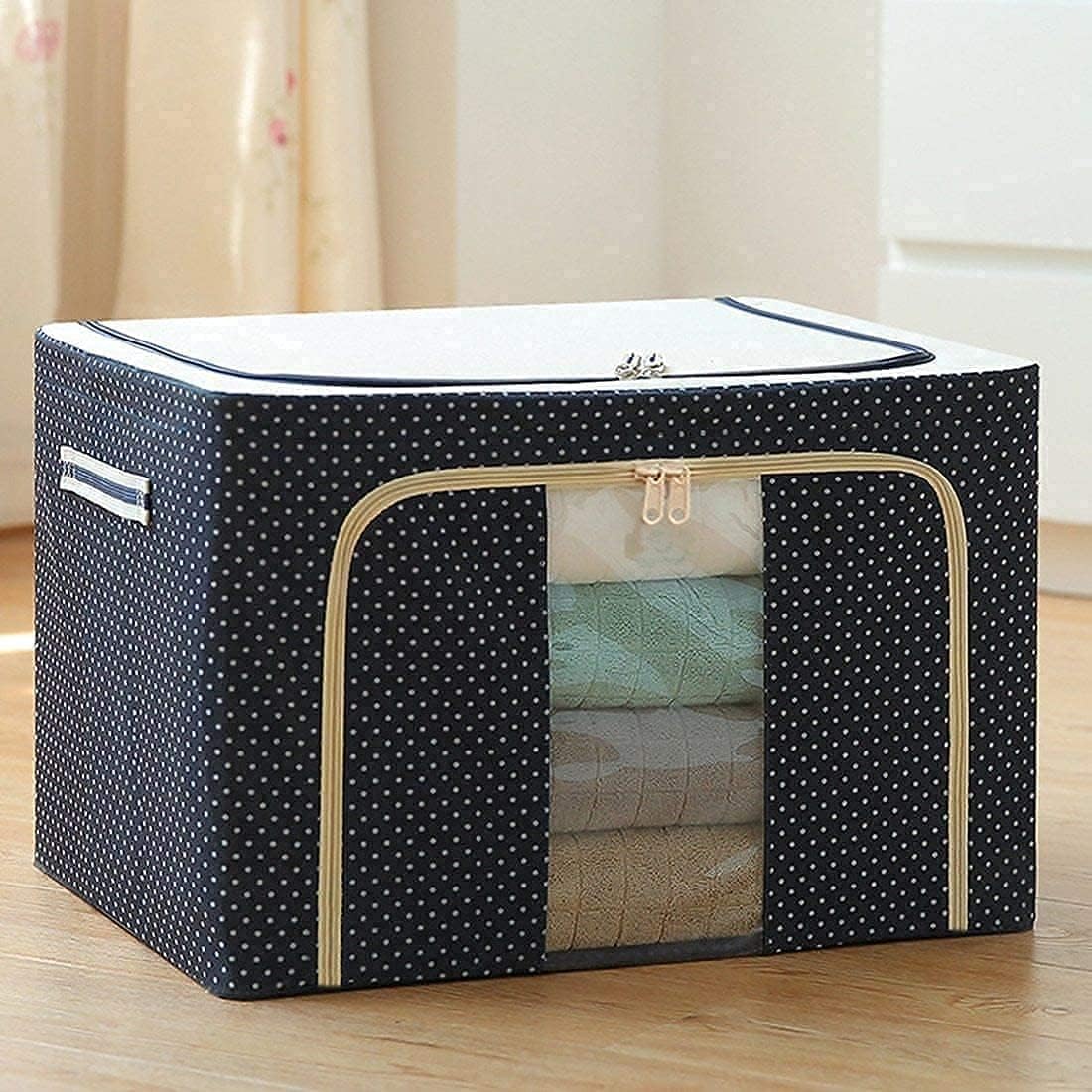 100% Heavy Duty 66L Foldable Steel Frame Storage Bag with Dual Zipper Closure | Premium Clothes, Blanket & Wardrobe Organizer | Non-Woven Waterproof Material