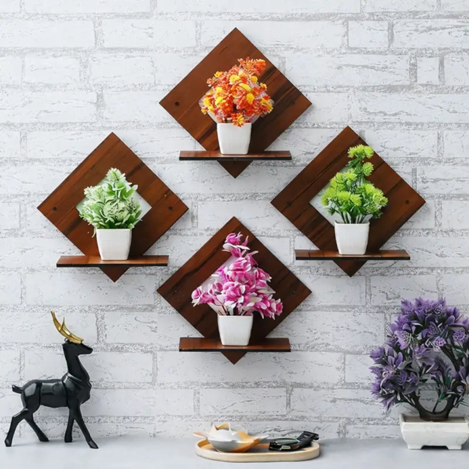 Wall Hanging Wooden Shelf N 0012 (Black Design) ( brown, OS )